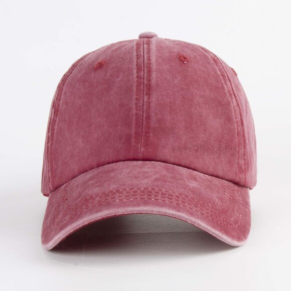 Unisex Washed-burgundy Baseball Cap Cotton Fits Washed Denim Adjustable Hat - Picture 2 of 7
